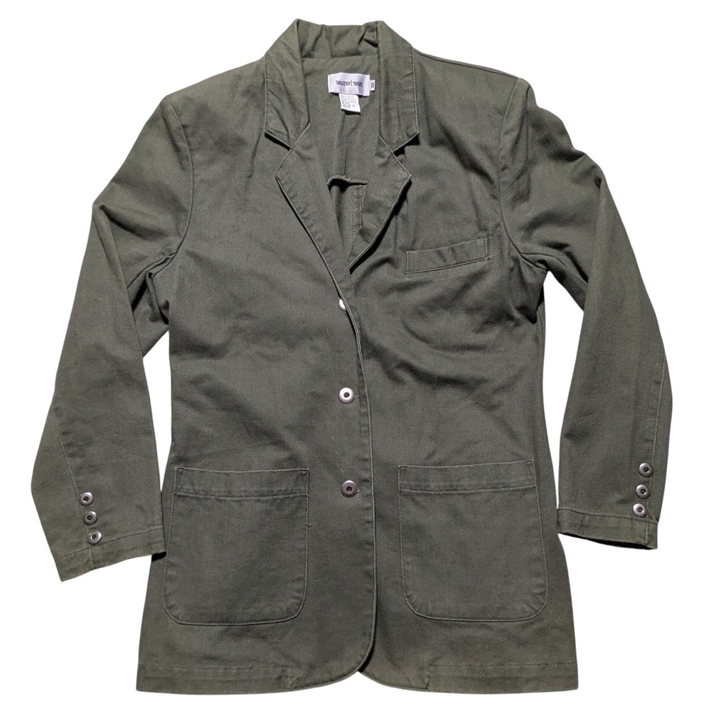 VTG 90s Newport News Army Green Cotton Twill Blazer Jacket Women Size 8